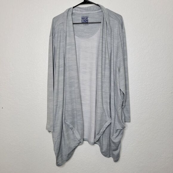 Muk Luks Women's Plus Size P4X Light Gray Open Front Drape Cardigan Sweater - Picture 2 of 9